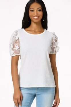 Cato Floral Mesh Sleeve Top> Tops