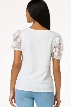 Cato Floral Mesh Sleeve Top> Tops