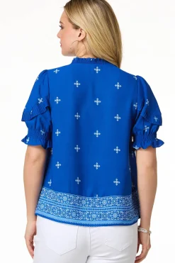 Cato Floral Pleated Sleeve Top> Tops