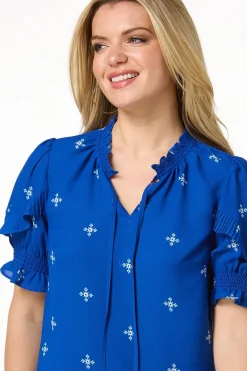 Cato Floral Pleated Sleeve Top><noscript><img width=