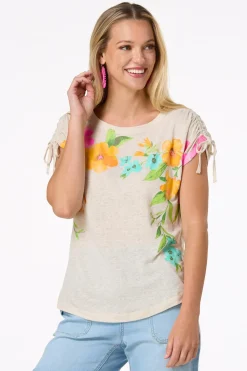 Cato Floral Ruched Shoulder Top> Tops
