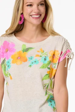 Cato Floral Ruched Shoulder Top><noscript><img width=