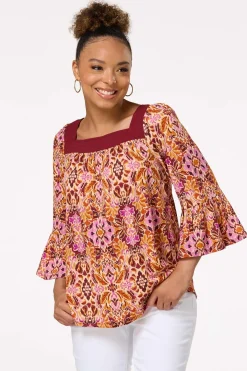 Cato Floral Ruffled Sleeve Top> Tops