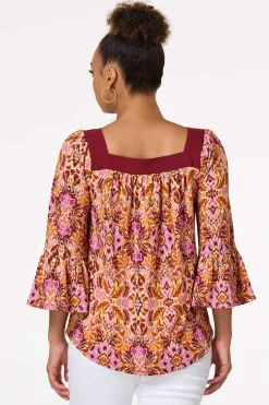 Cato Floral Ruffled Sleeve Top> Tops
