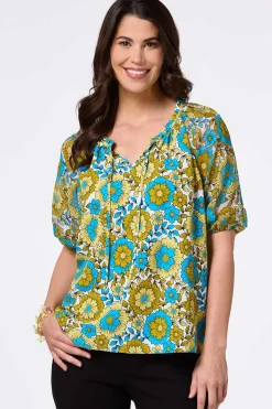 Cato Floral Sheer Sleeve Top> Tops