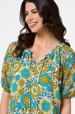 Cato Floral Sheer Sleeve Top><noscript><img width=