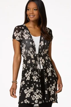 Cato Floral Tie Front Cardigan> Tops