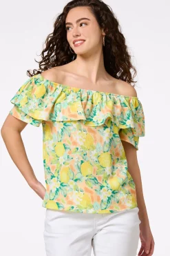 Cato Flounced Floral Lemon Top><noscript><img width=