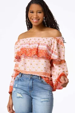 Cato Flounced Off Shoulder Top> Tops
