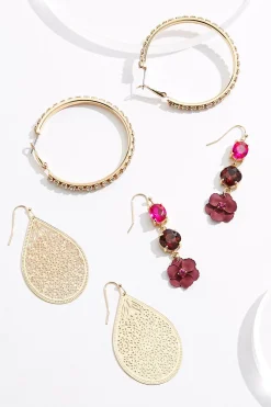 Cato Flower Rhinestone Filigree Earring Set> Earrings