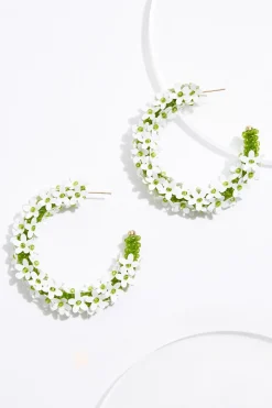 Cato Flower Seed Bead Hoop Earrings> Earrings