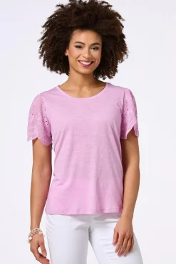Cato Flutter Eyelet Sleeve Top><noscript><img width=