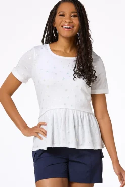 Cato Foiled Star Peplum Top> Tops