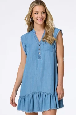 Cato Frayed Chambray Dress> Dresses