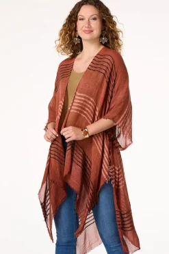 Cato Frayed Trim Stripe Kimono> Cover Ups|Tops