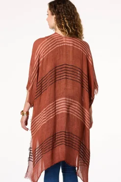 Cato Frayed Trim Stripe Kimono><noscript><img width=