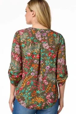 Cato Garden Floral Zip Front Top> Tops