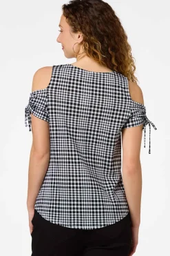 Cato Gingham Cold Shoulder Top> Tops