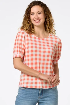 Cato Gingham Puff Sleeve Top> Tops