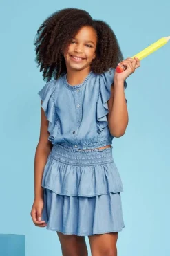 Cato Girls Chambray Ruffled Top> Tops & Jackets