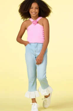 Cato Girls Cropped Eyelet Hem Jeans><noscript><img width=