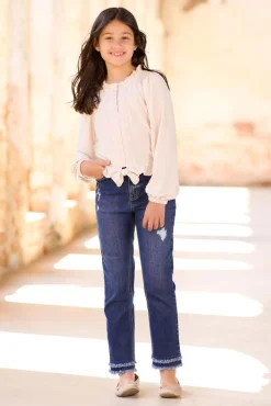 Cato Girls Frayed Straight Leg Jeans> Bottoms