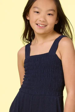 Cato Girls Navy Smocked Jumpsuit><noscript><img width=