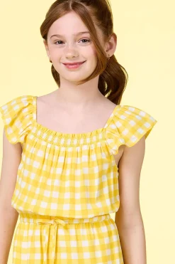 Cato Girls Ruffled Gingham Romper><noscript><img width=