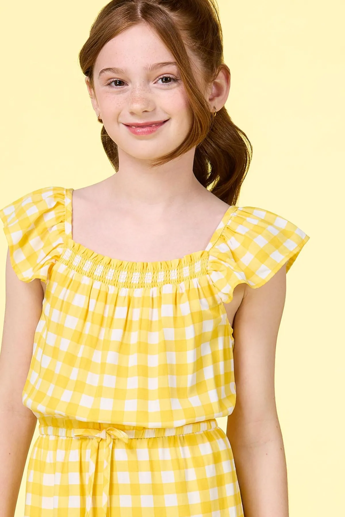 Cato Girls Ruffled Gingham Romper> Dresses