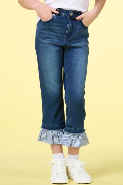 Cato Girls Stripe Ruffled Hem Jeans> Bottoms