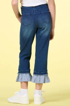 Cato Girls Stripe Ruffled Hem Jeans> Bottoms