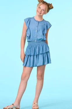 Cato Girls Tiered Chambray Skirt><noscript><img width=