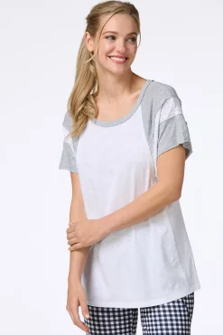 Cato Gray Panel Eyelet Tunic> Athleisure|Tops