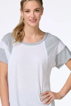 Cato Gray Panel Eyelet Tunic><noscript><img width=