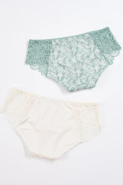 Cato Green Ivory Lace Panel Panty Set><noscript><img width=