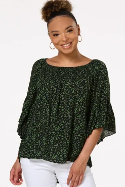 Cato Green Leopard Poet Top> Tops