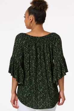 Cato Green Leopard Poet Top> Tops
