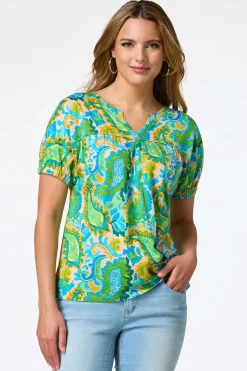 Cato Green Paisley Top> Tops