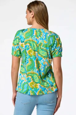 Cato Green Paisley Top> Tops
