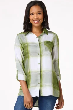 Cato Green Plaid Tunic> Tops