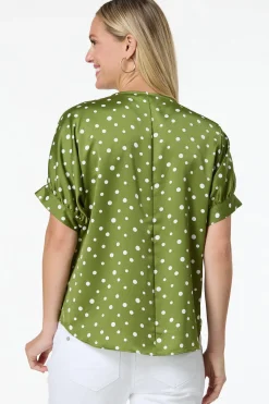 Cato Green Polka Dot Top> Tops