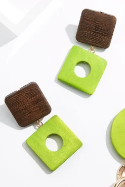 Cato Green Wood Gold Ring Long Necklace Set><noscript><img width=