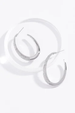 Cato Half Studded Open Oval Hoops> Earrings