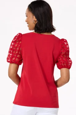 Cato Illusion Check Sleeve Top> Tops