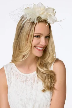 Cato Ivory Feather Pearl Veil Fascinator> Hats & Hair