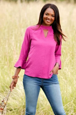 Cato Keyhole Mock Neck Top> Tops