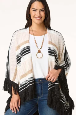 Cato Knit Stripe Metallic Fringe Wrap><noscript><img width=