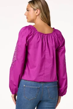 Cato Lace Panel Balloon Sleeve Top> Tops