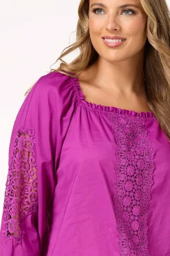 Cato Lace Panel Balloon Sleeve Top><noscript><img width=