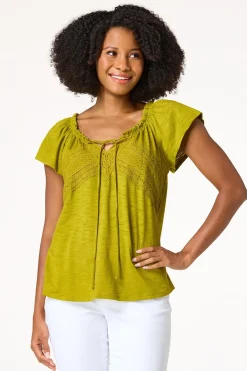 Cato Lace Trim Tie Neck Top><noscript><img width=